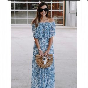 Show Me Your Mumu Hacienda Maxi Dress Blue Floral Size Medium Semi Sheer Chiffon